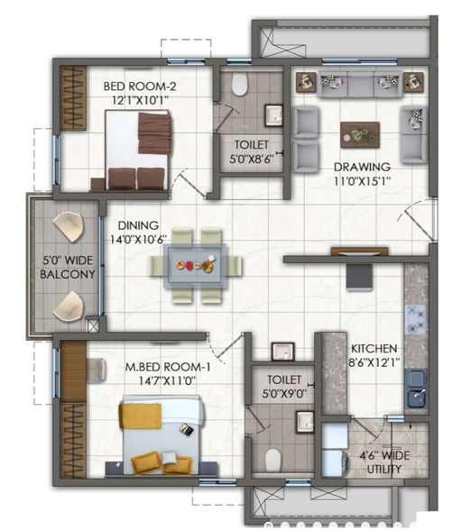 2bhk floor plan