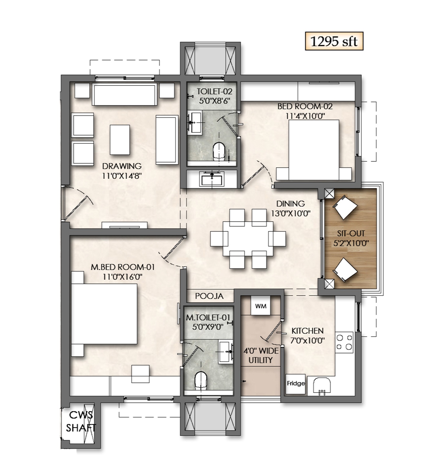 2bhk floor plan
